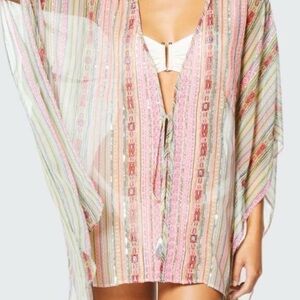 Ramy Brook Sheer Striped Pink & Cream Swim Cover-Up